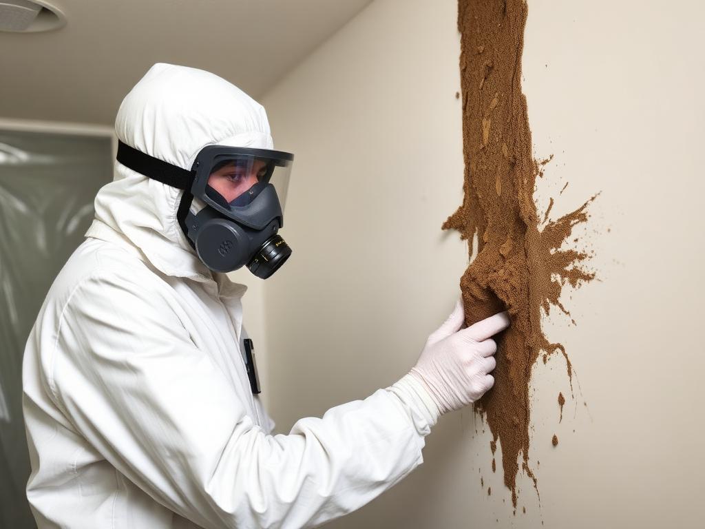 Certified technician removing mold-affected drywall